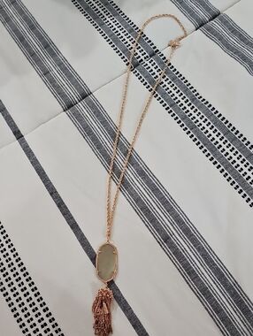 Kendra Scott Rose Gold Necklace with Pale Green Stone and Tassel
